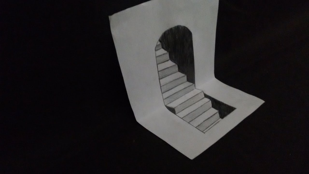 Como desenhar escada 3d com dobradura (How to draw ladder )
