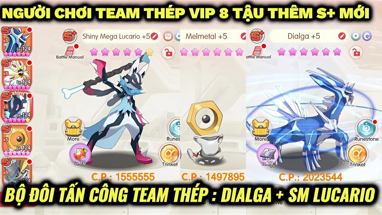 Pocket Incoming : Team Thép VIP 8 tậu thêm S+ Thép mới |Bộ đôi tấn công Dialga và Shiny Mega Lucario