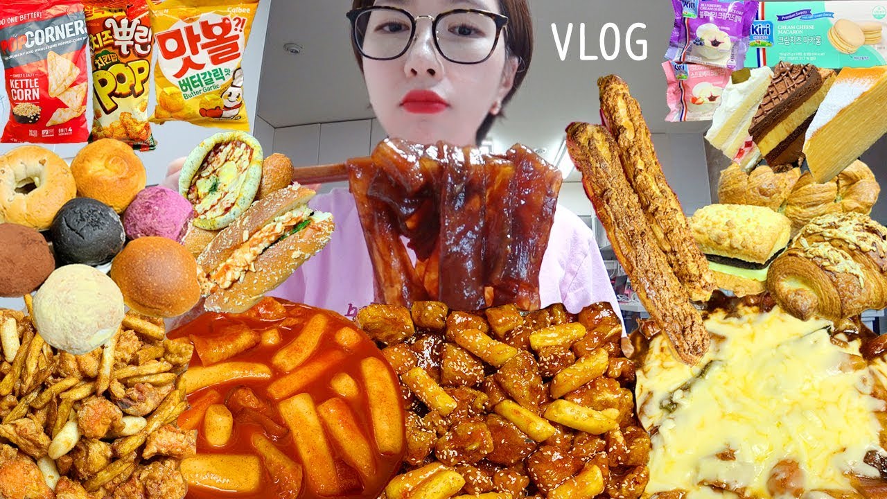 먹방)엽떡 짜장떡볶이 맥시칸닭강정 끝짱떡볶이 소이크런치윙봉 크림빵파티 치즈뿌린치킨팝 한라산쑥찐빵 크로칸슈 파리바게뜨빵  디저트파티 마카롱 끼리 네네치킨 과자 VLOG MUKBANG