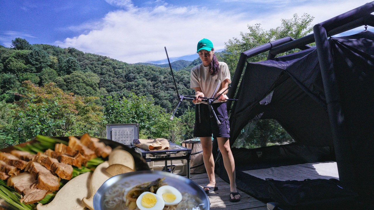 힐링 캠핑 브이로그｜산속 1박 2일 치팅데이 먹방 (보쌈&middot;생김치&middot;쏘맥&middot;하이볼)｜롯지｜고고팬츠 체인저｜캠빌 크랩 에어텐트
