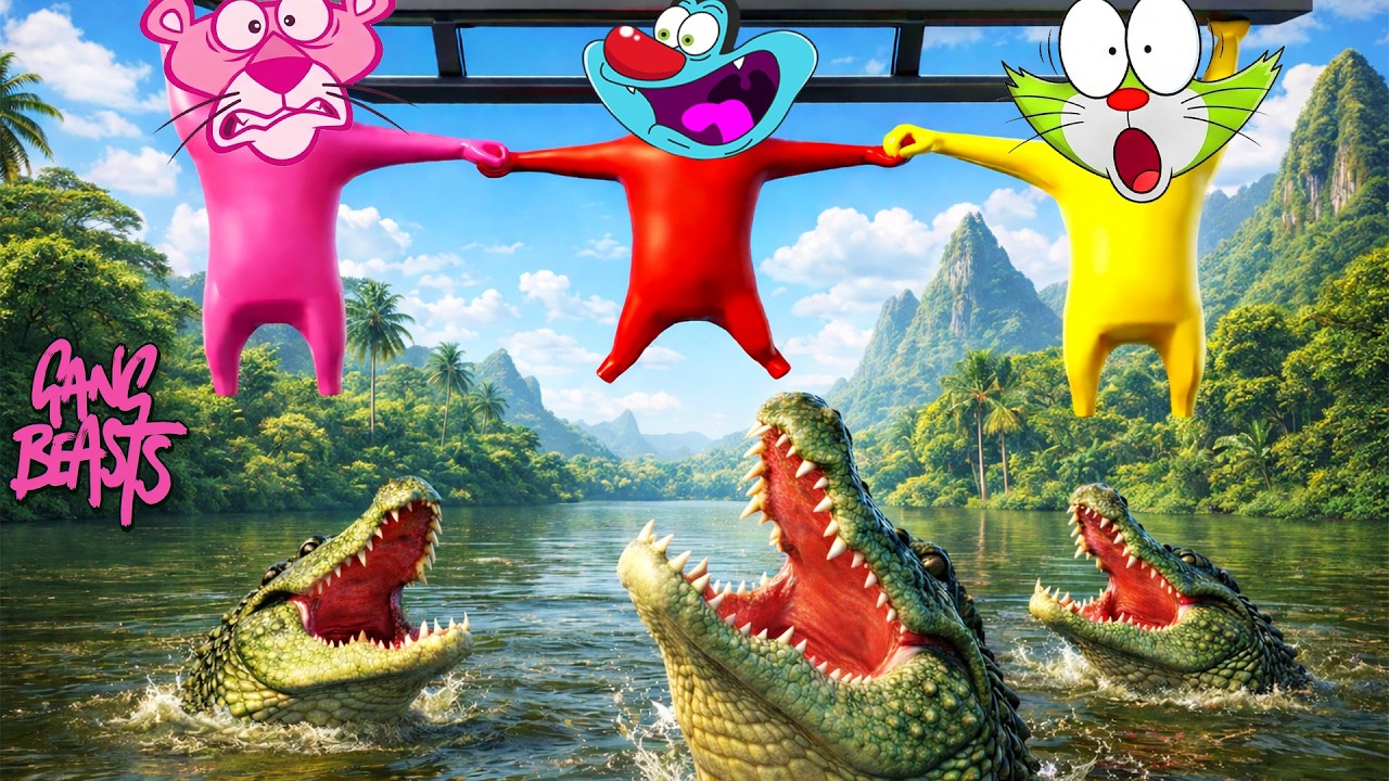 OGGY JACK AND PINKA PANTHER Vs Dangerous Alligator In GANG BEASTS!