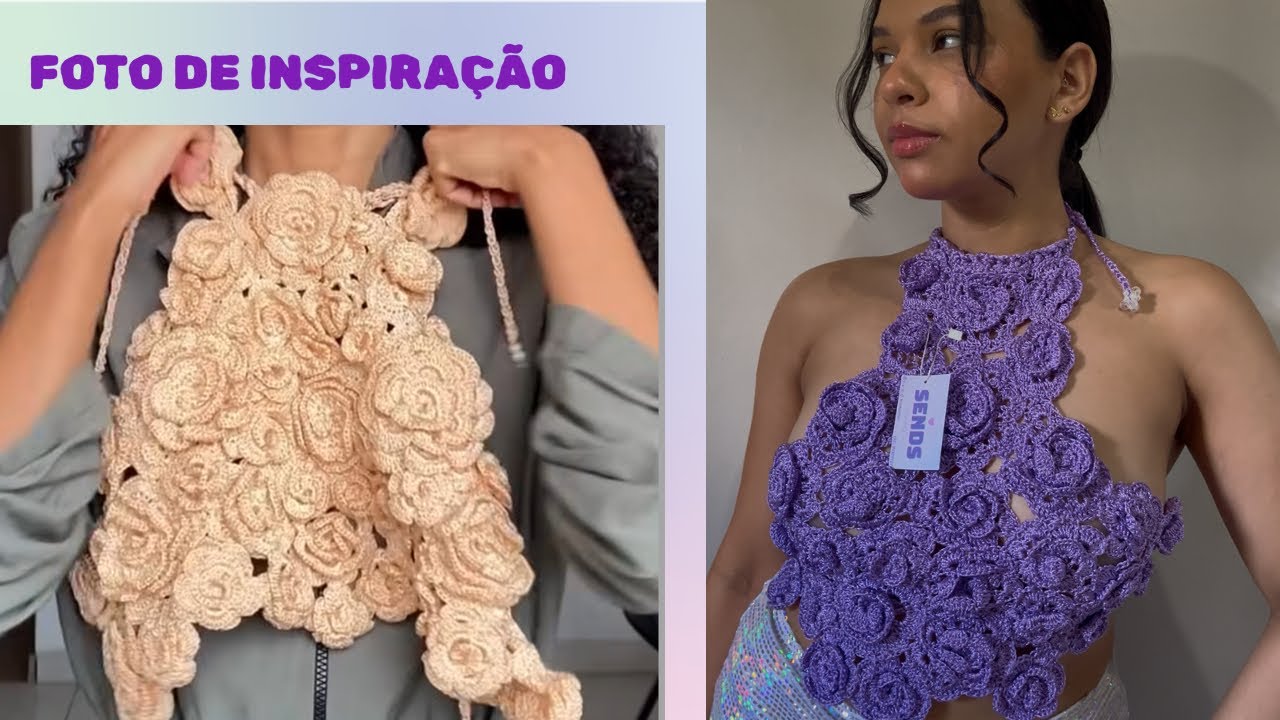 Cropped de flores de crochê 💜🌸
