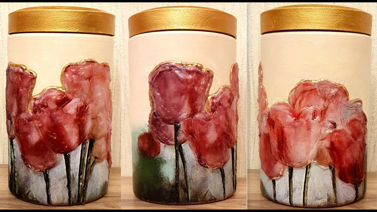 How to make Volume Decoupage with Hot  GLUE GUN/Glass jar decor