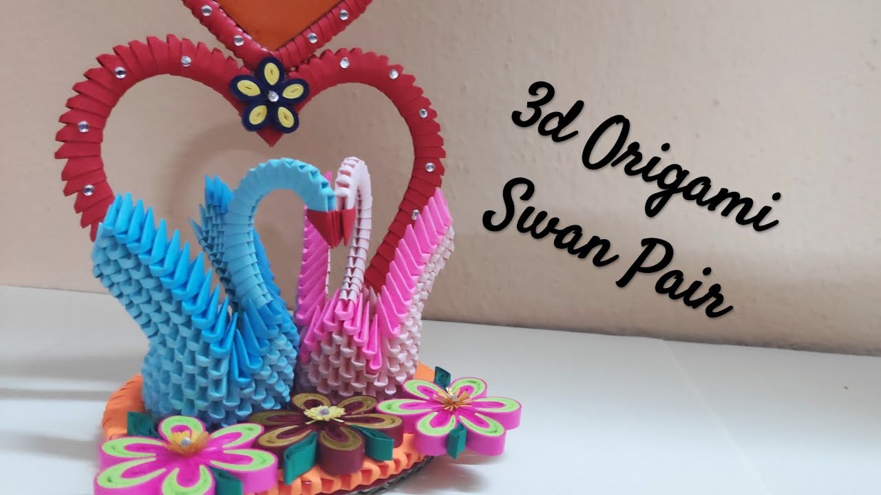 3d Origami Swan Pair /DIY Valentine's day love Birds Showpiece /3d Origami Swan