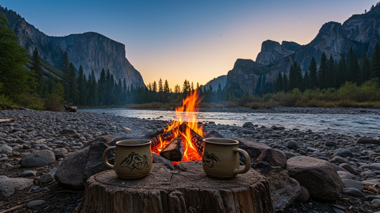 Mountain River Jazz: 🌲☕Relaxing Morning Coffee & Campfire Ambience (Forest Focus & Study Music)