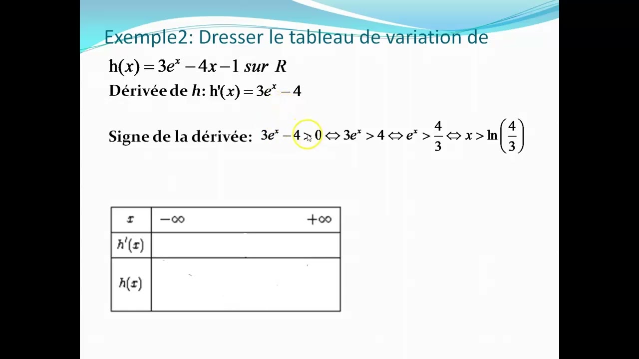 Dresser le tableau de variations d'une fonction avec exponentielle