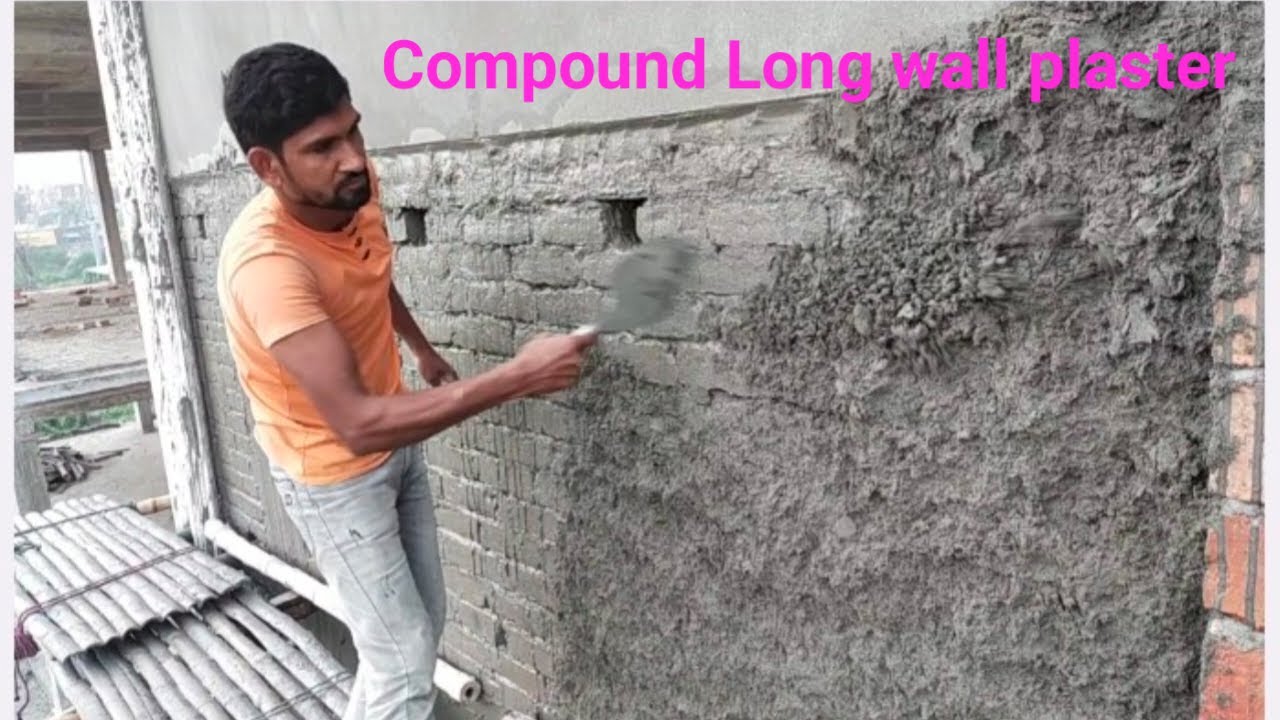 Plastering techniques of Hollowbricks_ Hollow brick compound wall plastering with speed