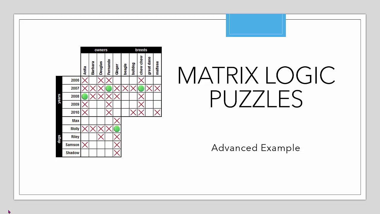 Matrix Logic Puzzles: Advanced Example