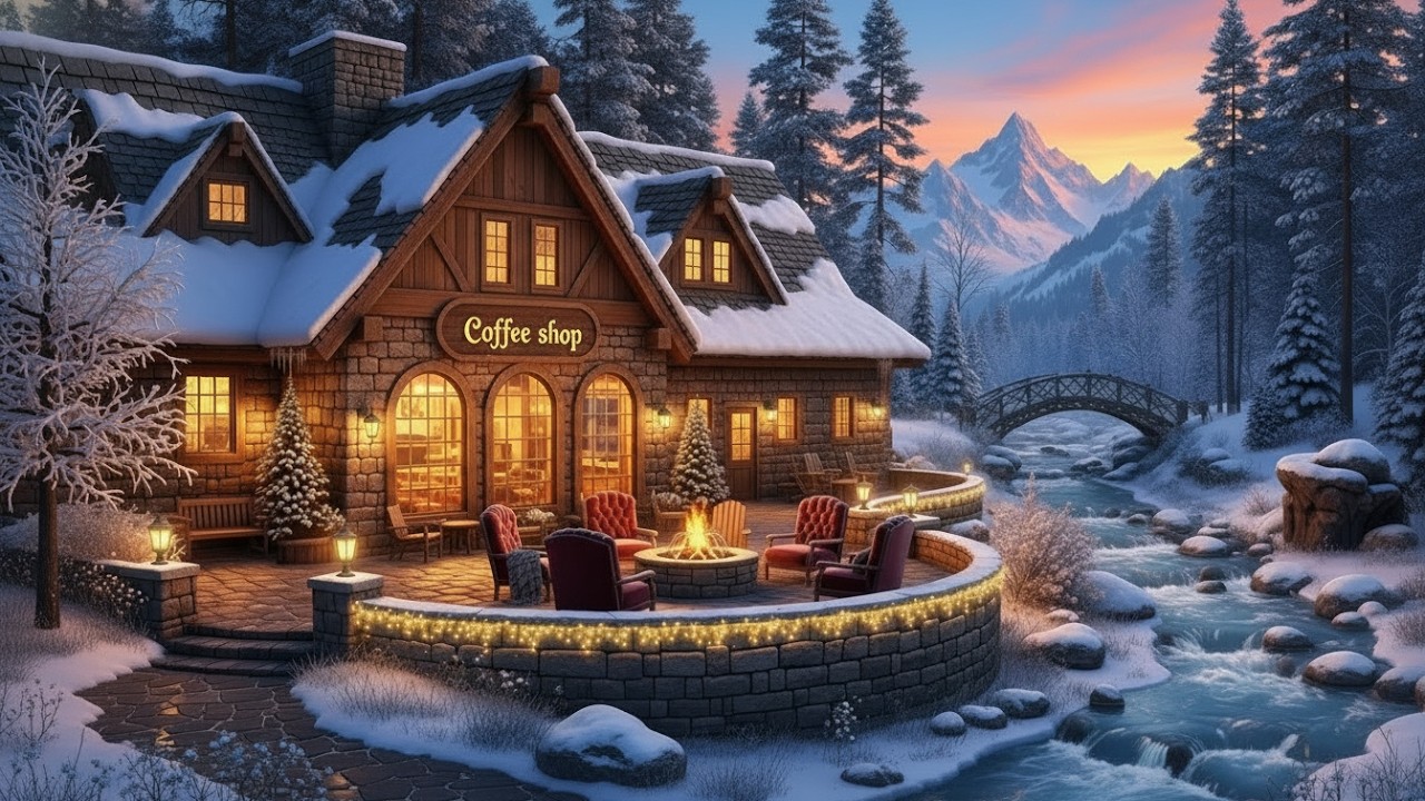 Deep Winter Night Jazz ❄️ Snowy Cafe Atmosphere & Cozy Fireplace Sounds
