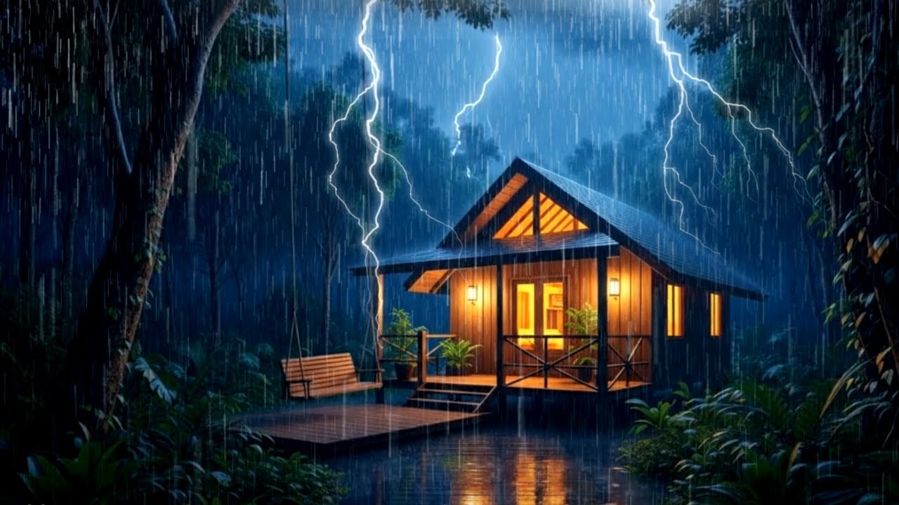 Lonely Cabin in the Rain | Dark & Calm Night Sounds | HEAVY RAIN | LONELY CABIN | RAIN SOUNDS