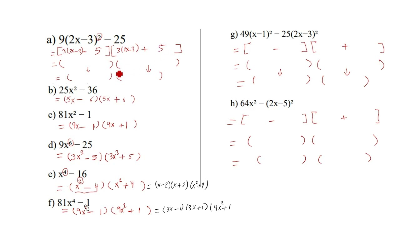 difference between two squares (solving HW)