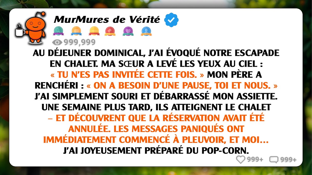 Pendant le déjeuner dominical, j'ai mentionné le voyage en cabane que nous avions prévu. Ma sœur a..