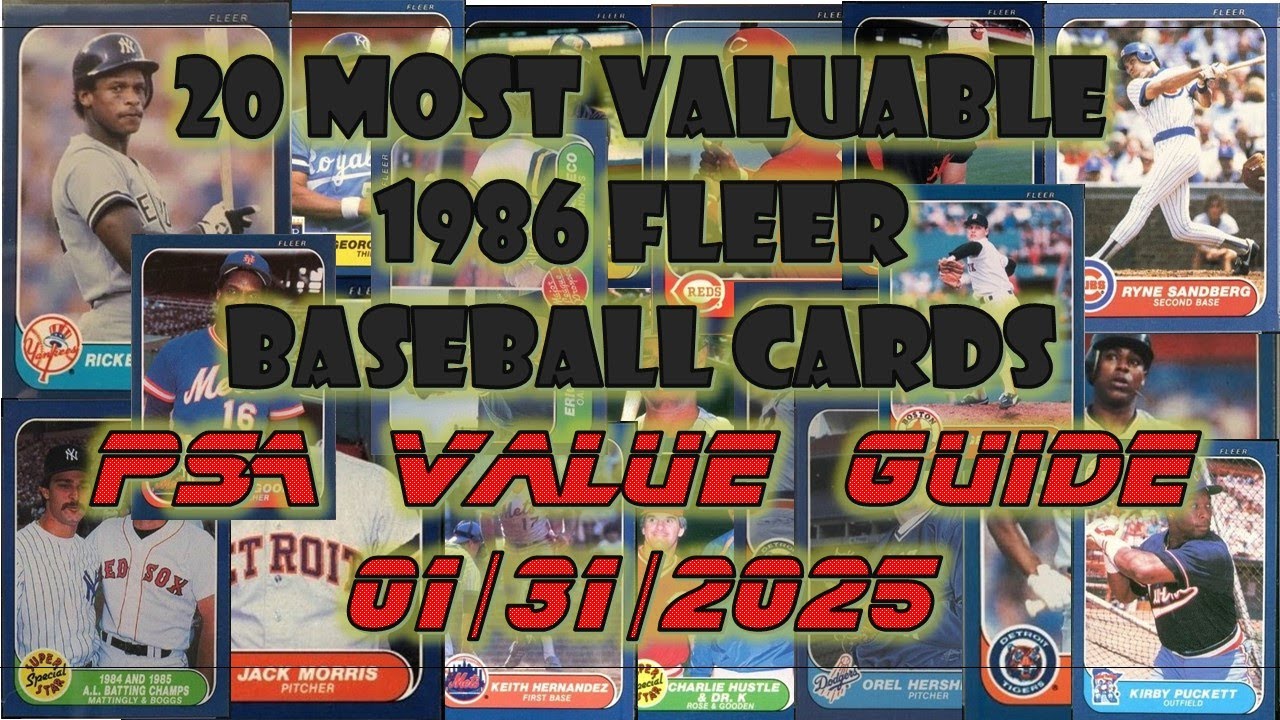 1986 Fleer Baseball Cards Top 20 Most Valuable PSA Graded as of 01/31/2025