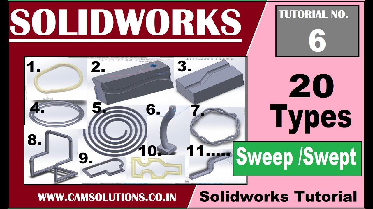 Solidworks 20 Types of Sweep /Swept Cut tutorial for beginners in Hindi