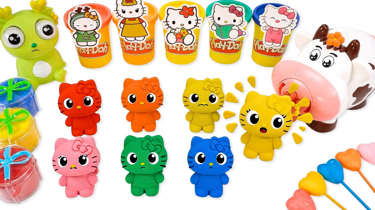 DIY Satisfying Rainbow Playdoh Kitty Cat Kinetic Sand from Noodles Machine ASMR | Satisfying Videos