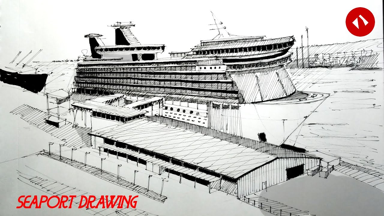 How to Draw a Realistic Seaport & Ship Scene | Step-by-Step Sketch Tutorial