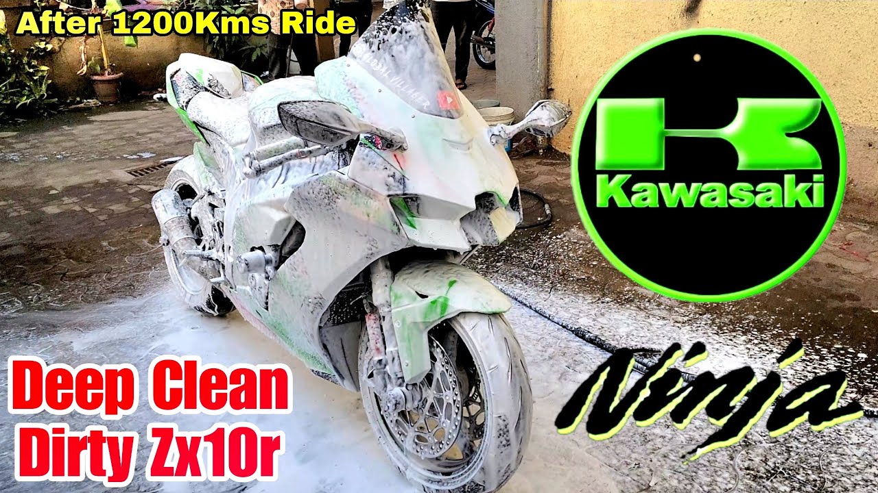Deep Cleaning the Dirty Kawasaki Ninja zx10r 2024 after 1200 kms ride 🤯 Satisfying 😌 ASMR | Wash 😍