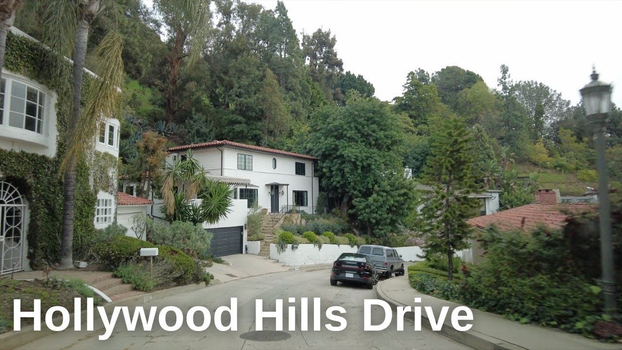Driving Outpost Estates in HOLLYWOOD HILLS | Relaxing Jazz Soundtrack | Views of L.A. on Cloudy Day