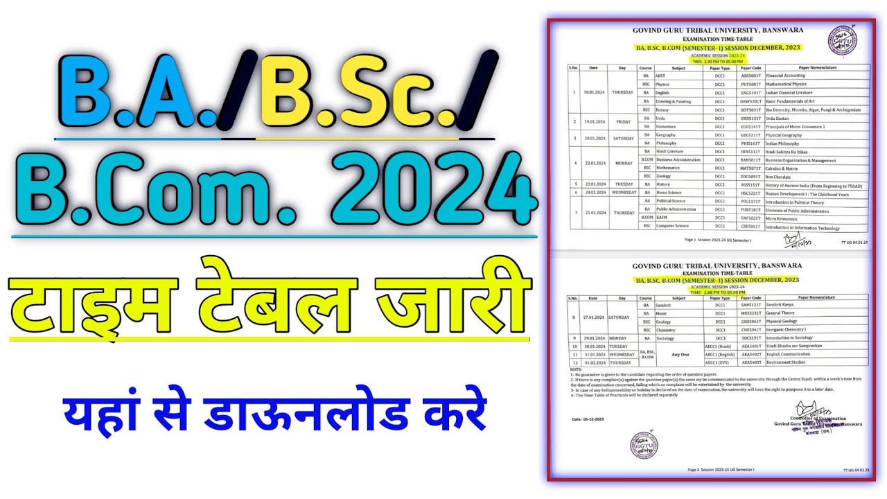 BA Data Sheet 2024 // BA 1st/2nd/3rd Semester // BA BSc BCom Time Table 2024