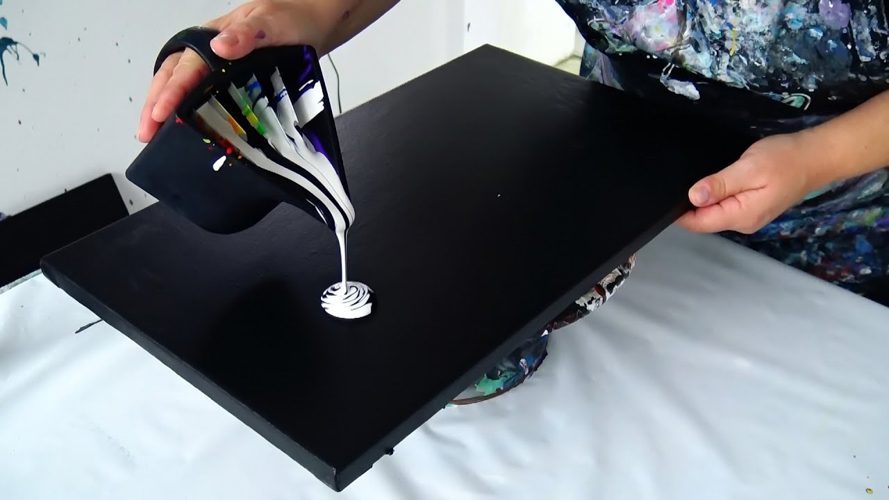 Exploring Contrasts: Black, White & a Hint of Rainbow | Modular Split Cup Acrylic Pour  🤍🌈🖤