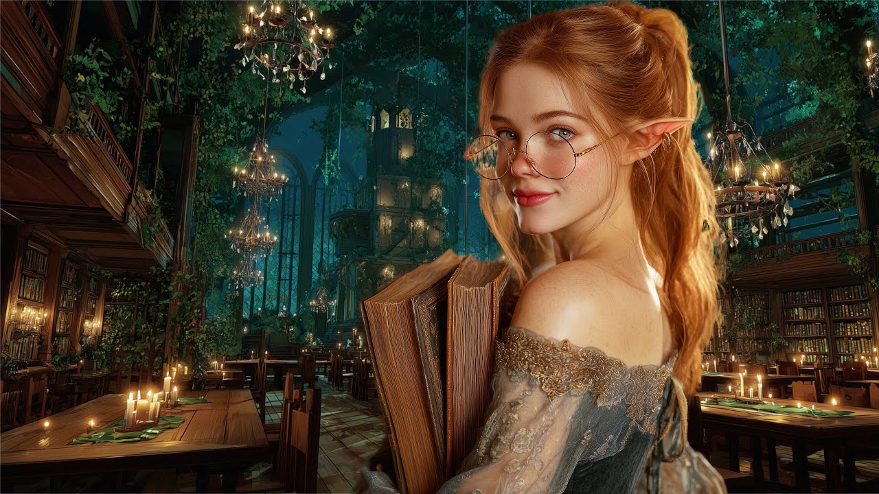 📚🌿 Эльфийская Библиотека | Арфа и Лютня – Фэнтези Релакс для Учебы