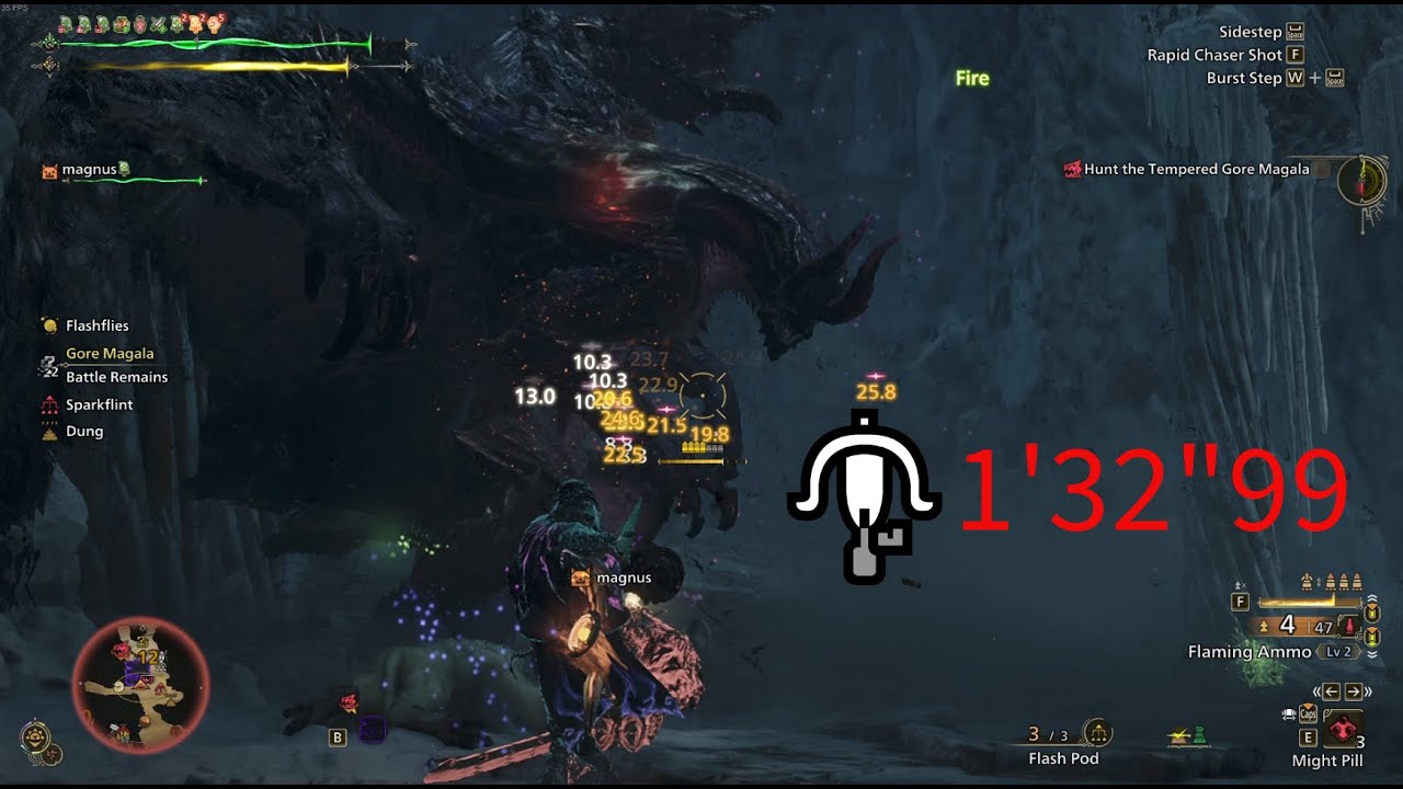 【MHWilds】Tempered Gore Magala Light Bowgun Speedrun（火冷弾）1 minute 32 seconds【Monster Hunter Wilds】