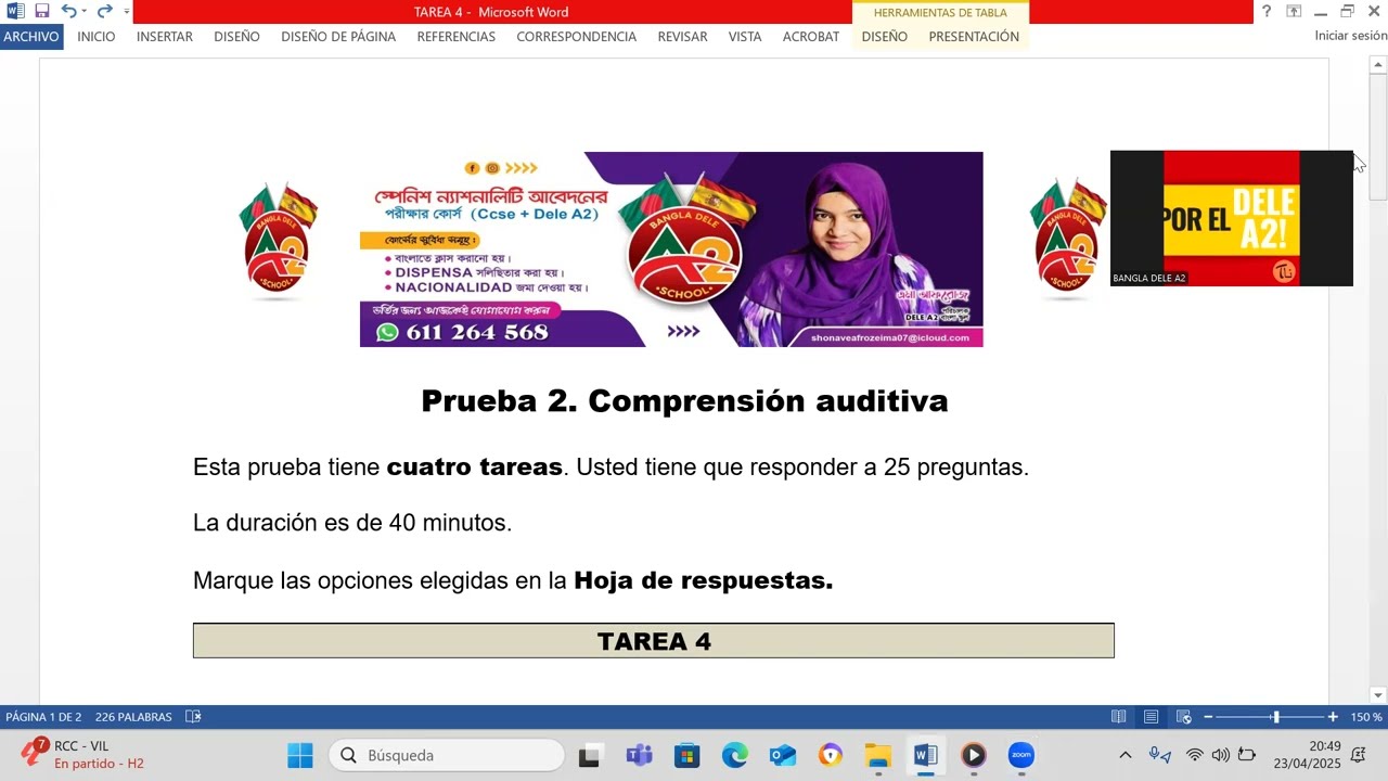DELE A2 - Prueba 2. Comprensión auditiva TAREA 4 ·#bangla_dele_a2 #dele_a2