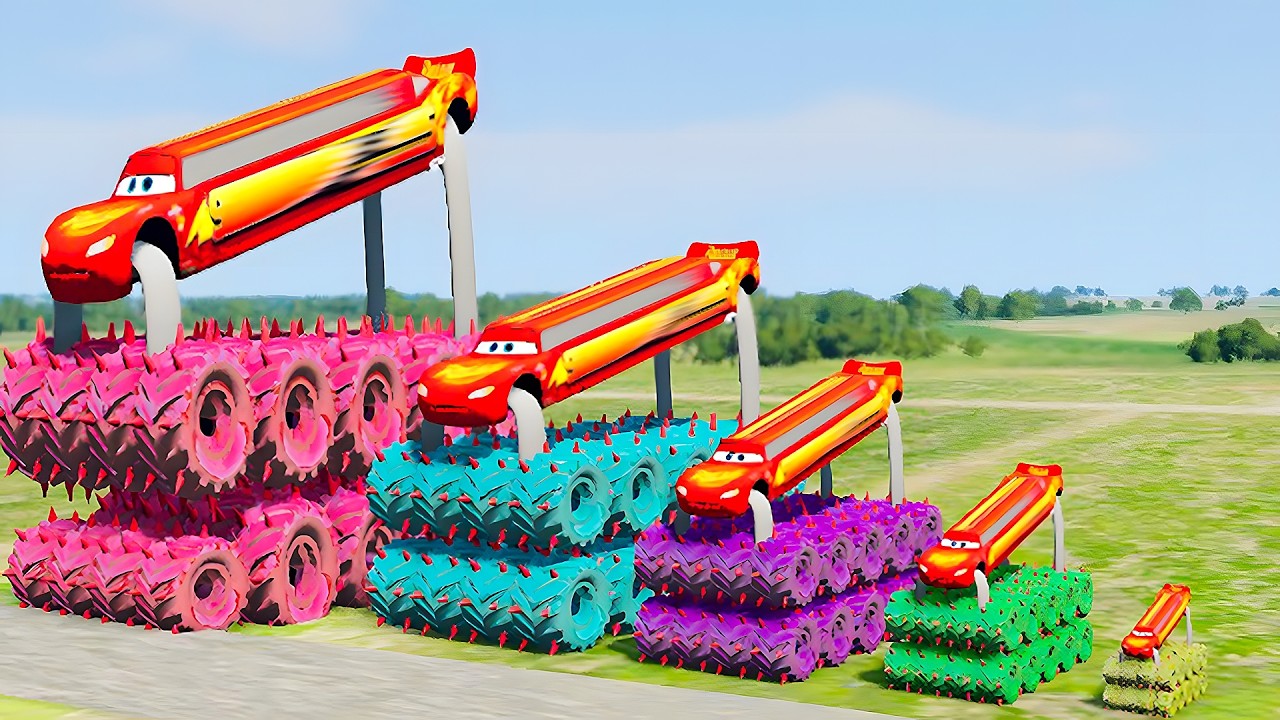 BIG & SMALL CARS vs SEA OF FIRE - BeamNG.drive Extreme Crash Challenge #29
