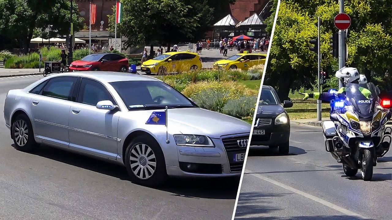 Unclear escort for Kosovan President's large motorcade in Budapest