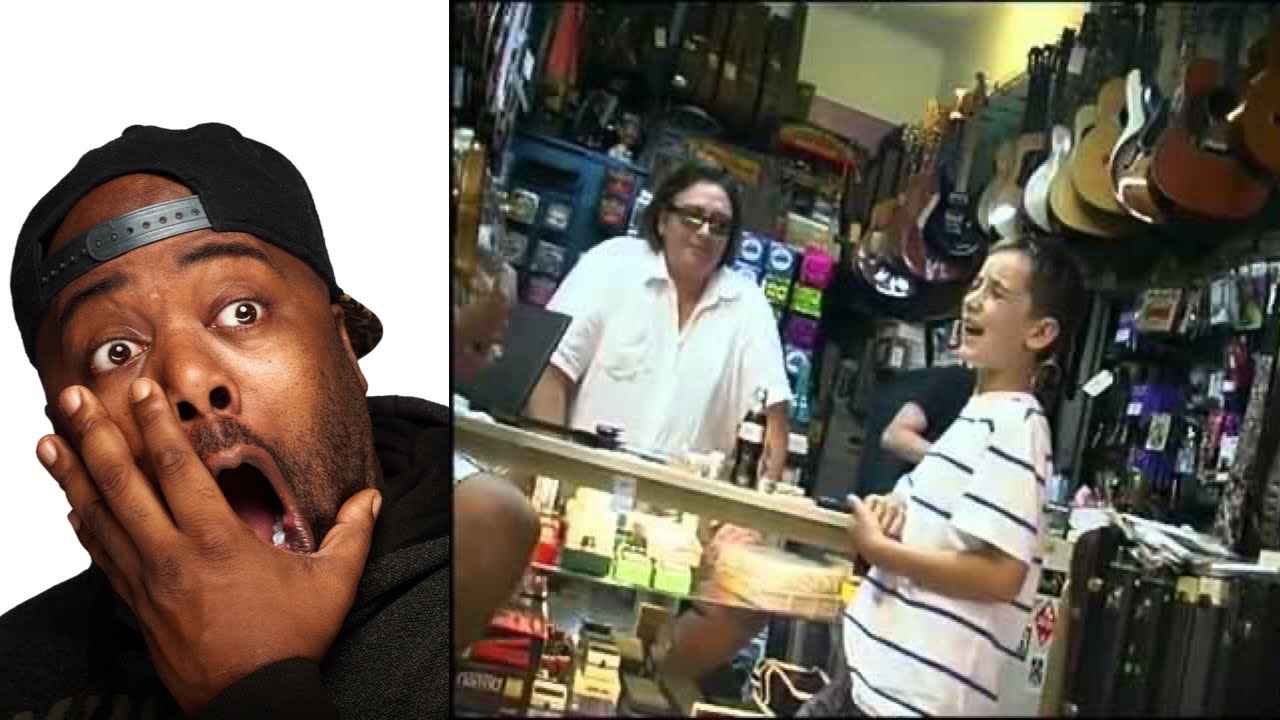 White kid sings the blues in a Guitar Shop like it's nobody's business!
