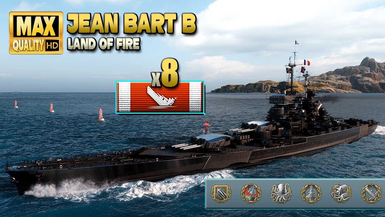Линкор "Jean Bart B" с 8 уничтоженными кораблями - World of Warships