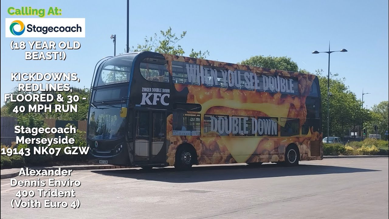 KICKDOWNS, REDLINE, FLOORED! Stagecoach Merseyside ADL E400 Trident Voith 19143 NK07 GZW - Route 19
