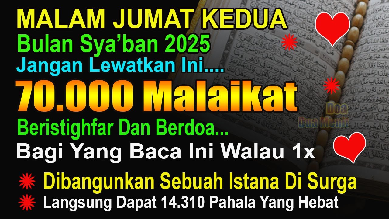 MALAM JUMAT KEDUA SYA’BAN, BACA 3 SURAH INI, DOSA HANCUR DAPAT 109.850 PAHALA DIDOA 70.000 MALAIKAT