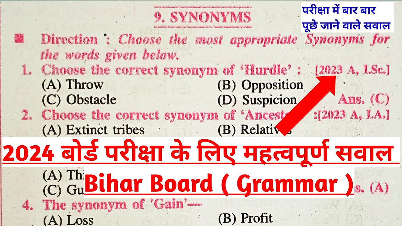 Class 12 English Grammar Objective | Synonyms Objective 2024 | Bihar Board