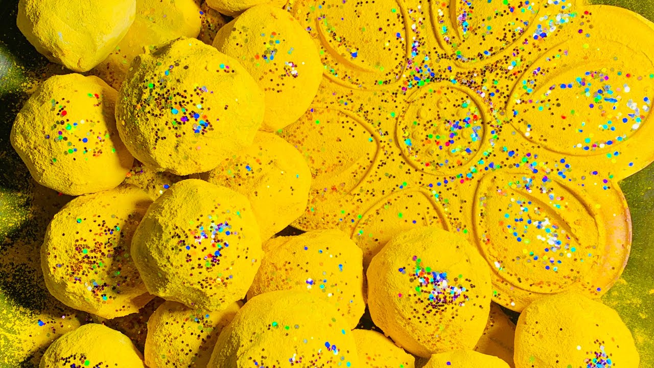 Super soft crunchy neon yellow balls & big flower Crush 🌼🌕 | gymchalk | ASMR | oddlysatisfying| sub🥹