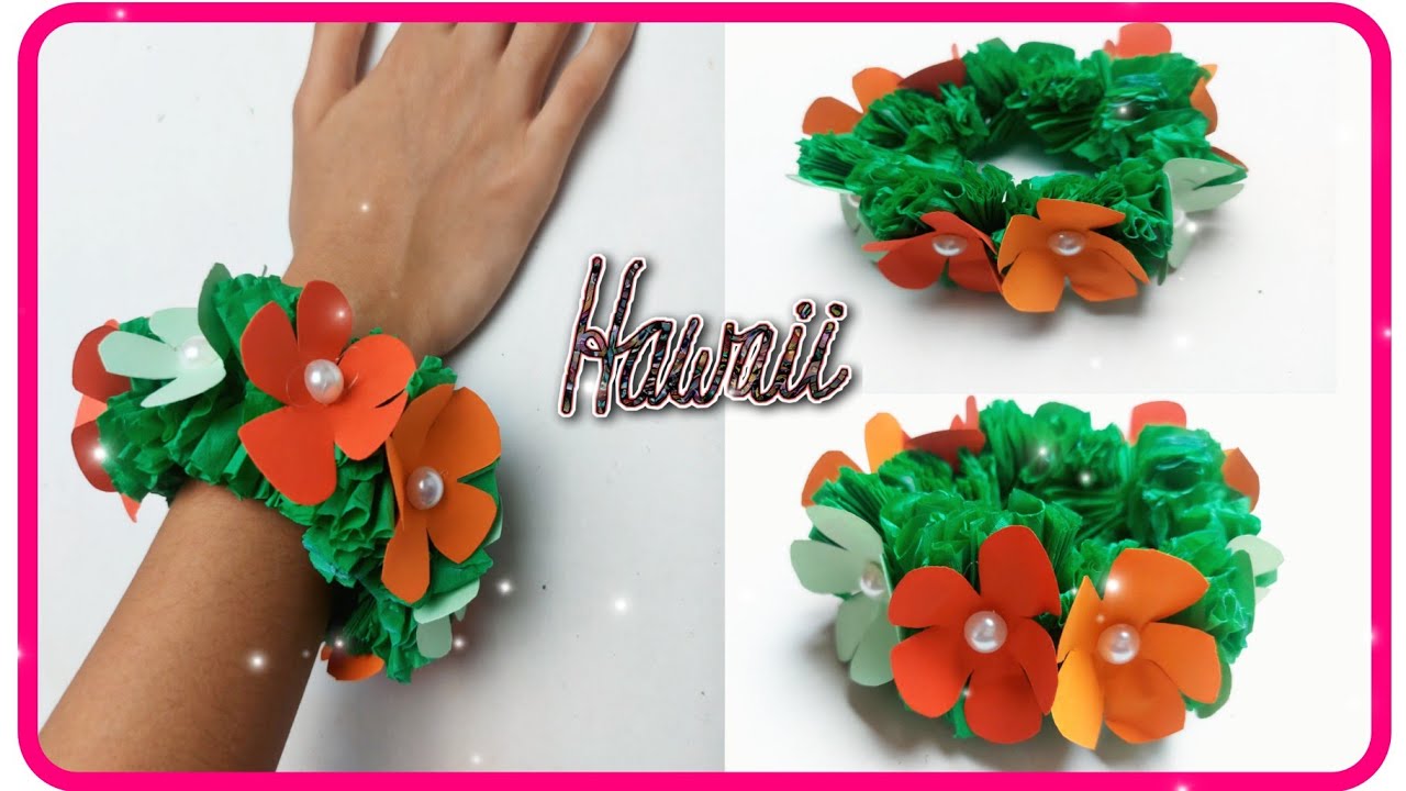 Hawaiian flower bracelet tutorial. Crepe paper DIY ..Hawaiian costume