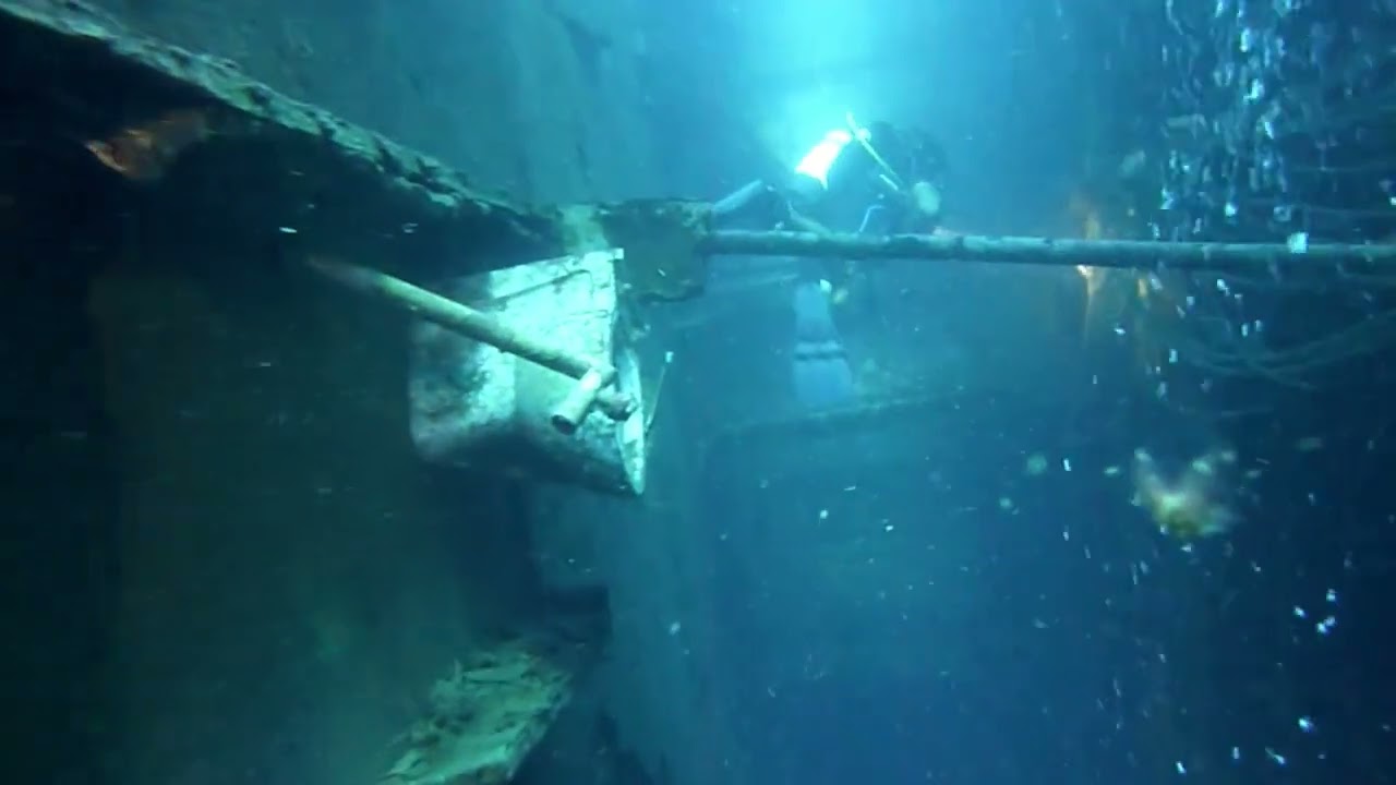 Toilet block inside the wreck of the Zenobia she lies on her side