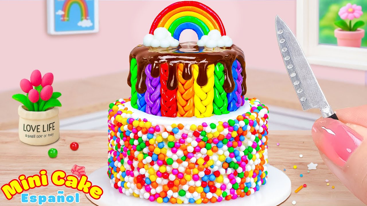 Receta de pastel arco&iacute;ris 💯 Ideas relajantes de pastel arco&iacute;ris en miniatura ASMR 💯