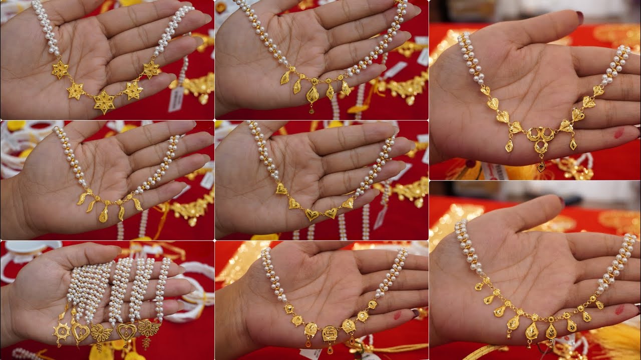Light weight gold pearl necklace designs//gold pearl jewellery designs//simple gold pearl necklace//