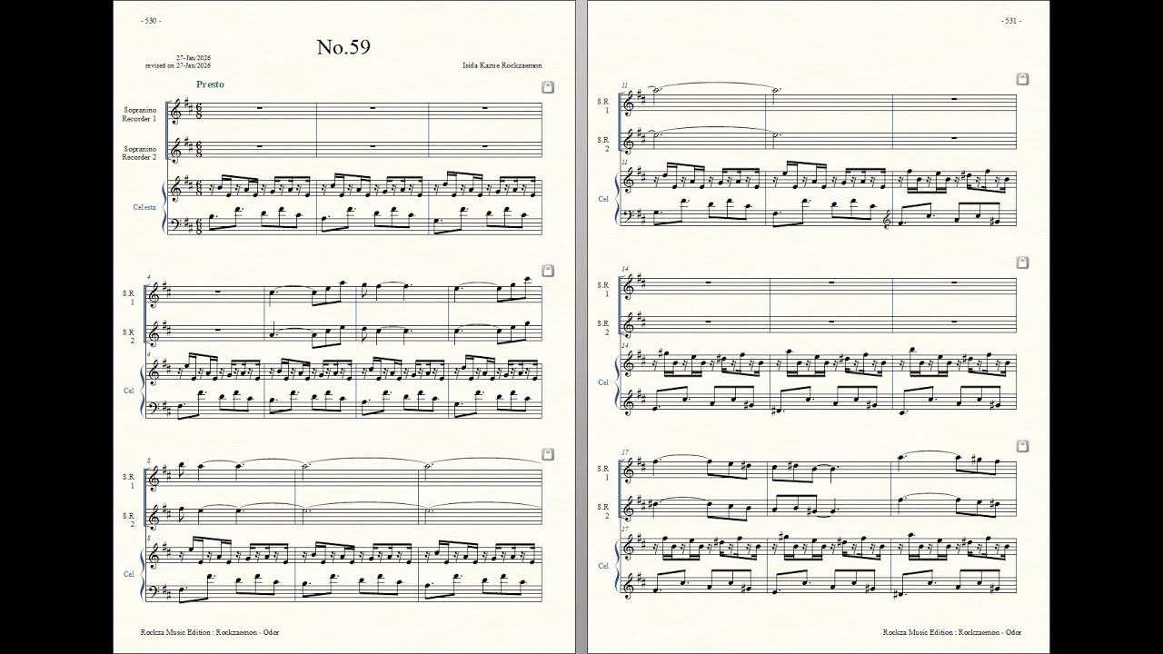 Rockzaemon : Prelude for 2 Sopranino recorders and Celesta, Odor No.59