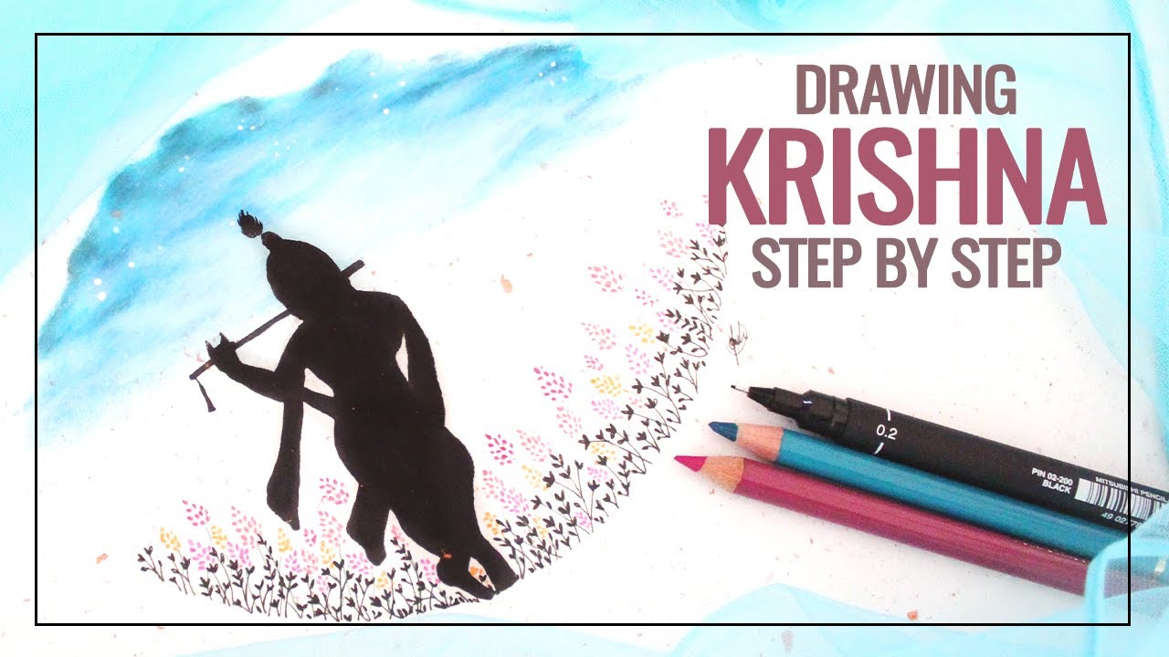 DRAWING KRISHNA with Beautiful Background Step By Step I Jenni La