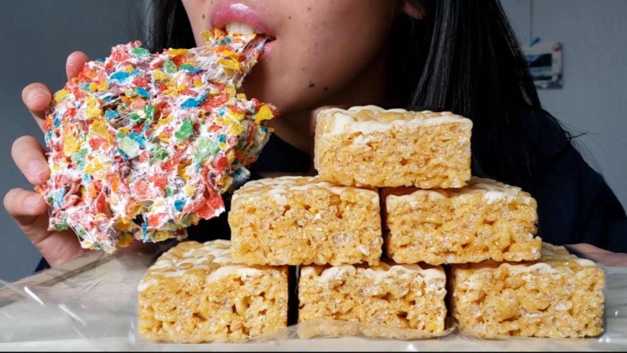 ASMR RICE KRISPIE TREATS || FRUITY PEBBLES & PUMPKIN SPICE FLAVORED CEREAL BARS