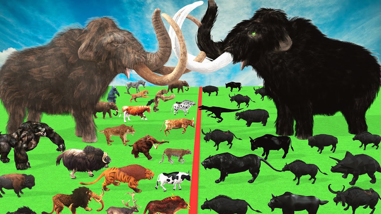 Modern Animals vs Prehistoric Mammals vs Shadow Animal Elephant vs Woolly Mammoth Animal Epic Battle