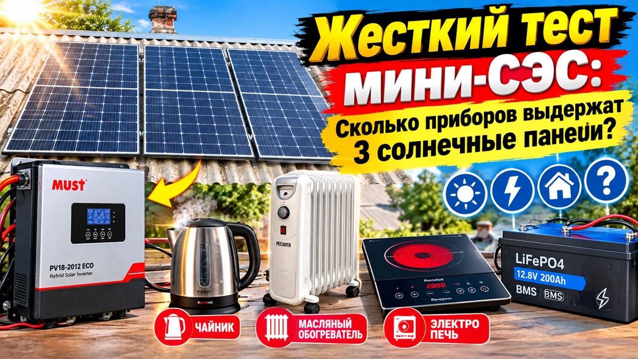 Жесткий тест мини-СЭС: Сколько приборов выдержат 3 солнечные панели?