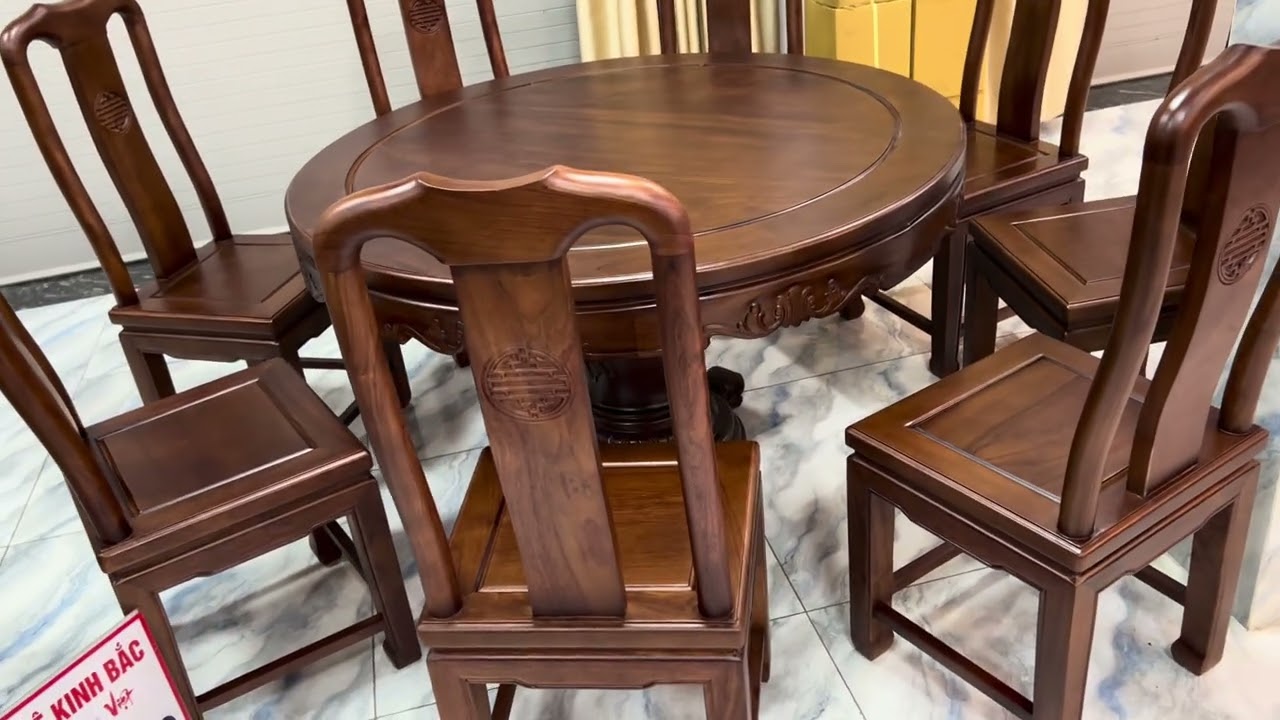 Bộ Bàn Ghế Ăn Chữ Thọ 8 ghế 1 bàn tròn gỗ huơng đá - Đồ Gỗ Nghệ Nhân Kinh Bắc