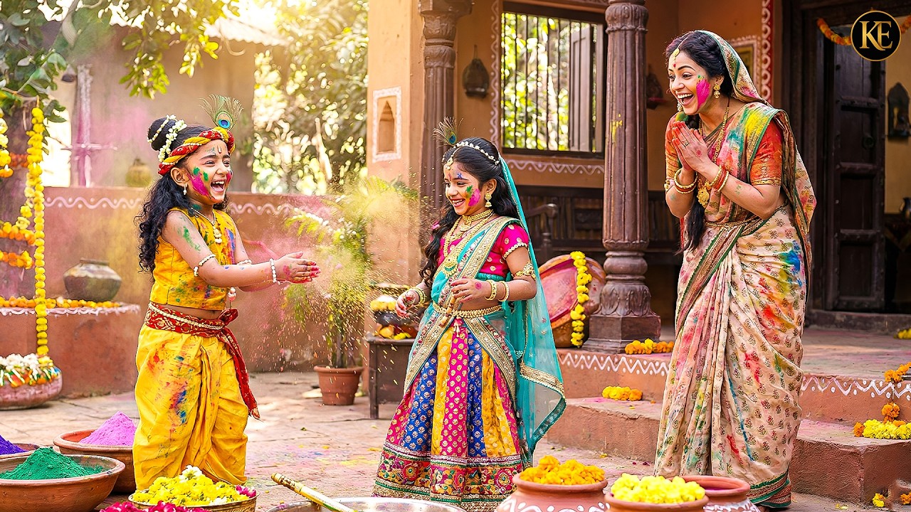 होली के दिन बाल कान्हा और राधा को होली खेलता देख यशोदा मैया हुई प्रसन्न | यशोमती मईया के नंदलाला