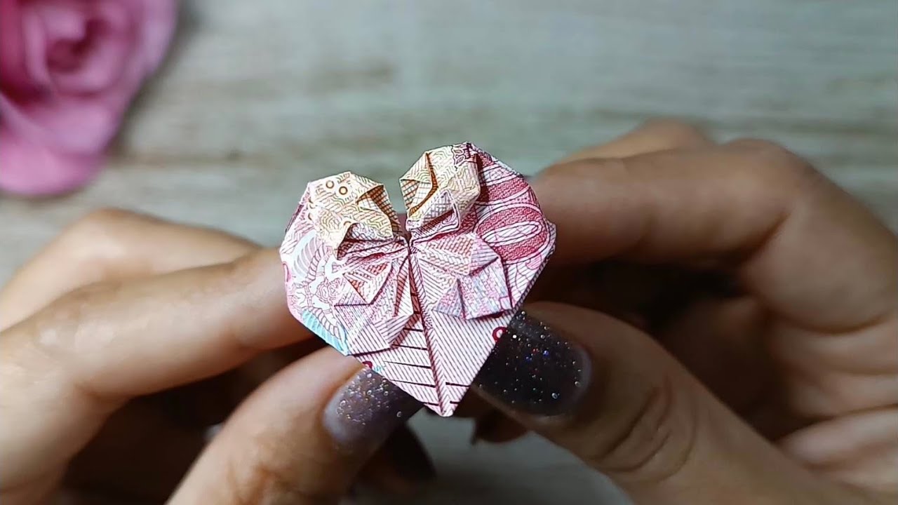 พับแหวนแทนใจ Money RING HEART Origami Dollar Tutorial DIY Gift for Graduation