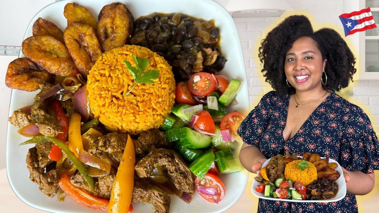 Cook Puerto Rican Food With Me! PEPPER STEAK, BLACK BEANS, FRIED PLANTAINS, RICE