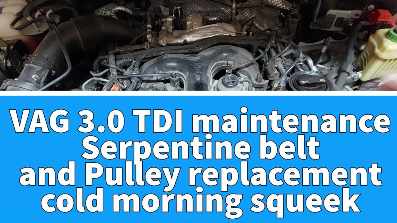 VW Touareg 3.0 TDI  maintenance, serpentine belt, idler pulleys cold start belt noise.