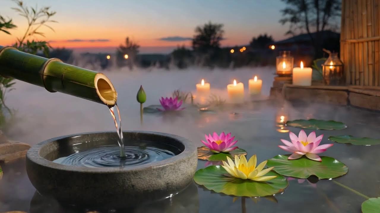 Healing Bamboo Water Sounds & Soft Piano Music for Meditation and Relaxation